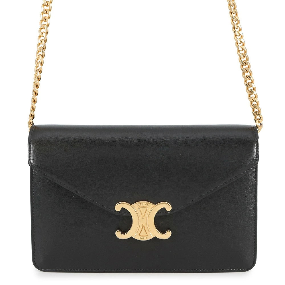 Celine Chain Wallet Triomphe Margot Shiny Calf Leather Black